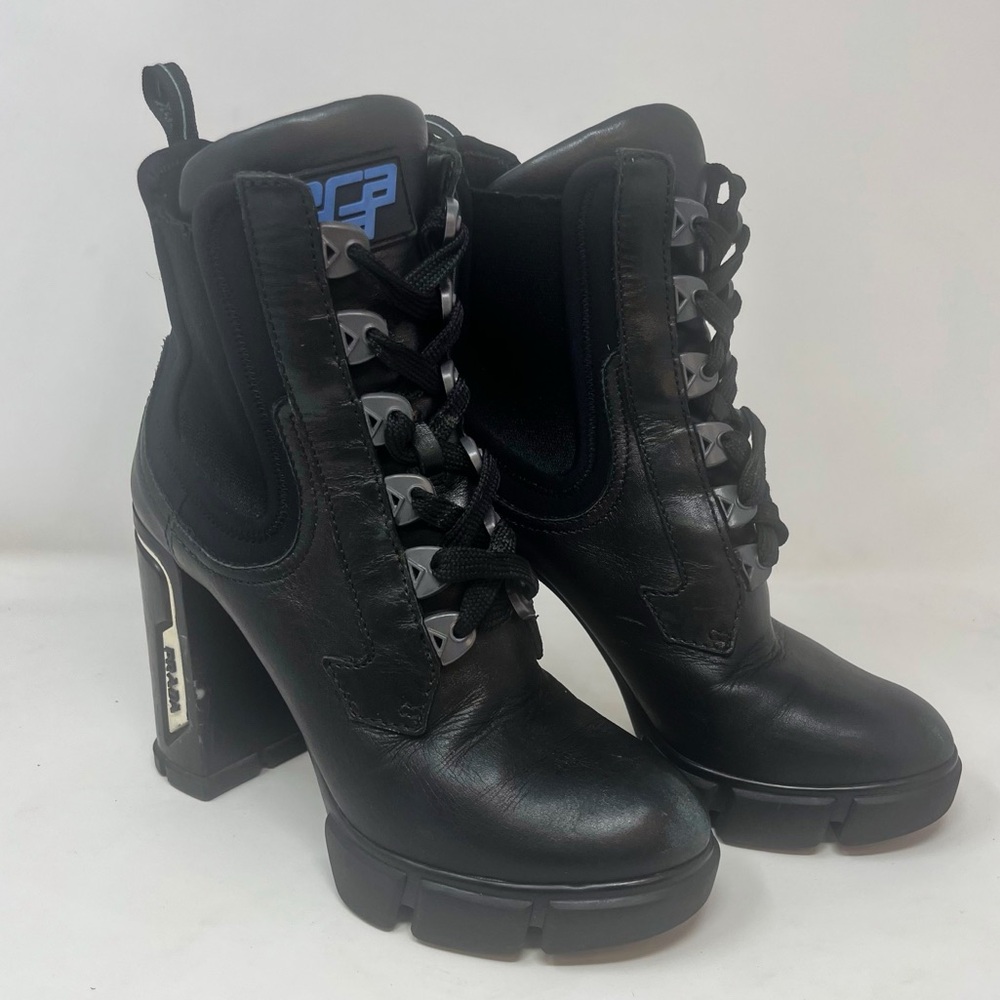Prada Black Chunky Boots Lace-Up Platform Sole